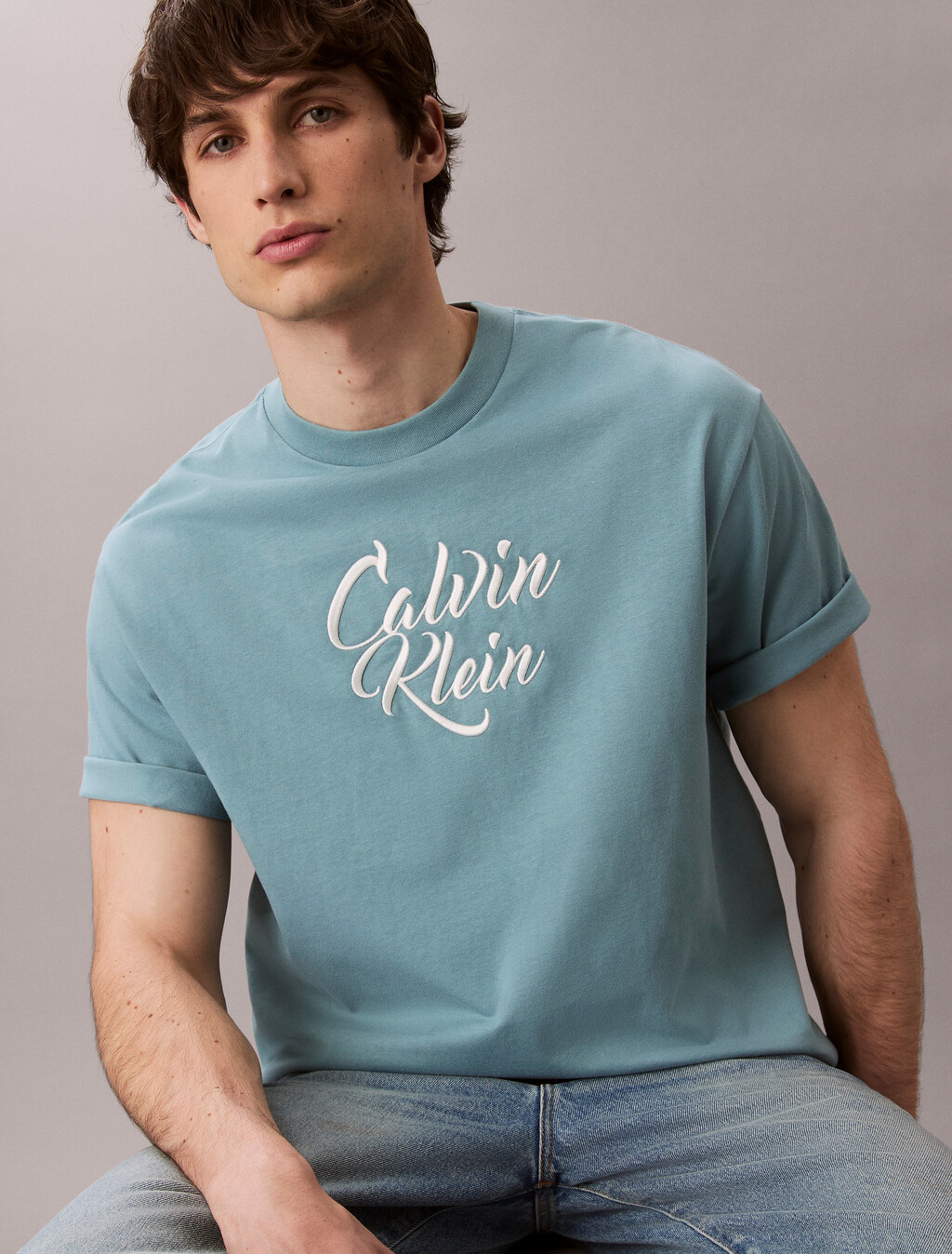 Script Logo Graphic Relaxed T-Shirt, Smoke Blue, hi-res