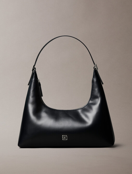 Monogram Logo Emblem Leather Shoulder Bag