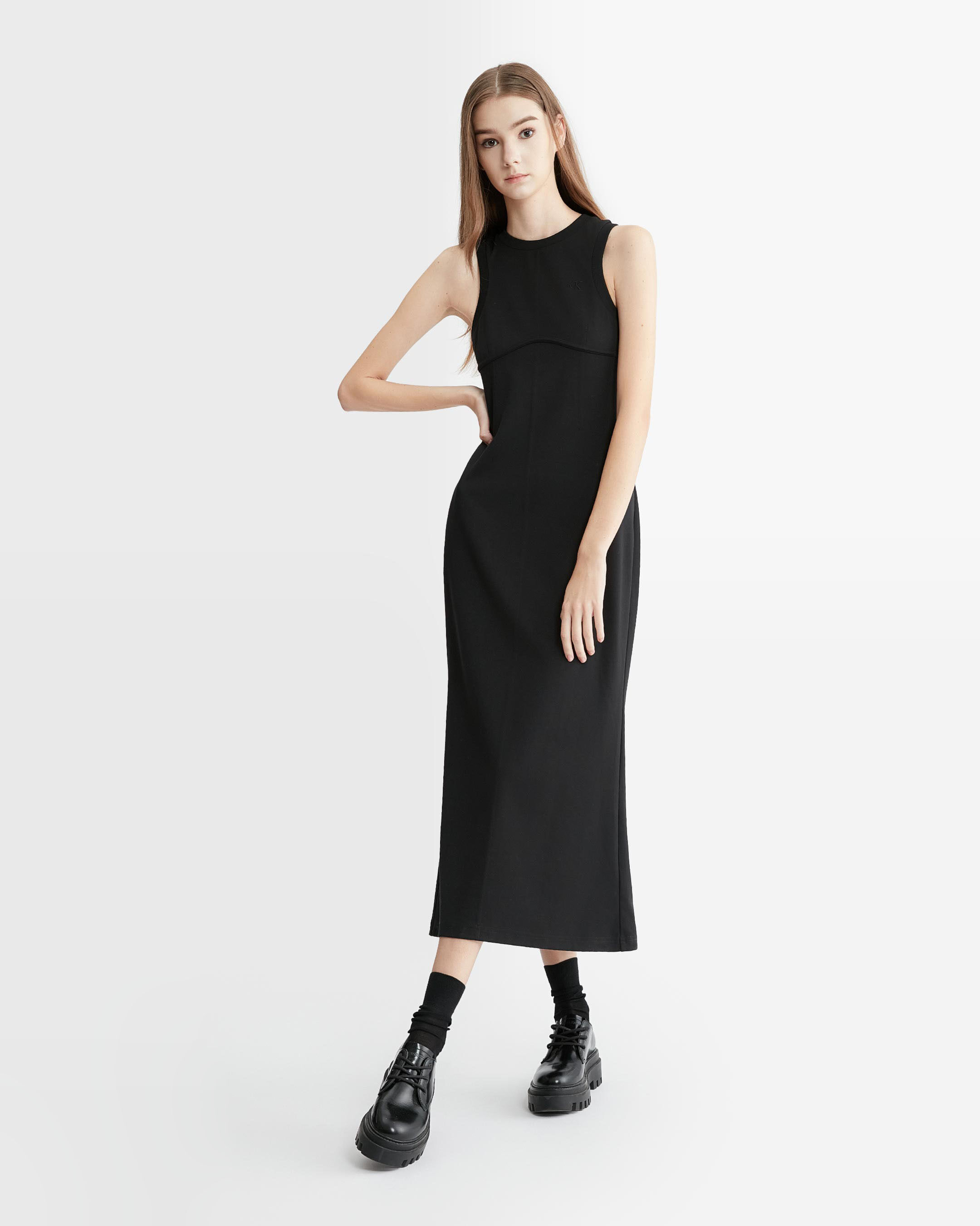 Calvin klein black dress with pearls outlet