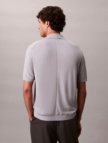 Silk Cashmere Polo Sweater, Gray Marble, hi-res