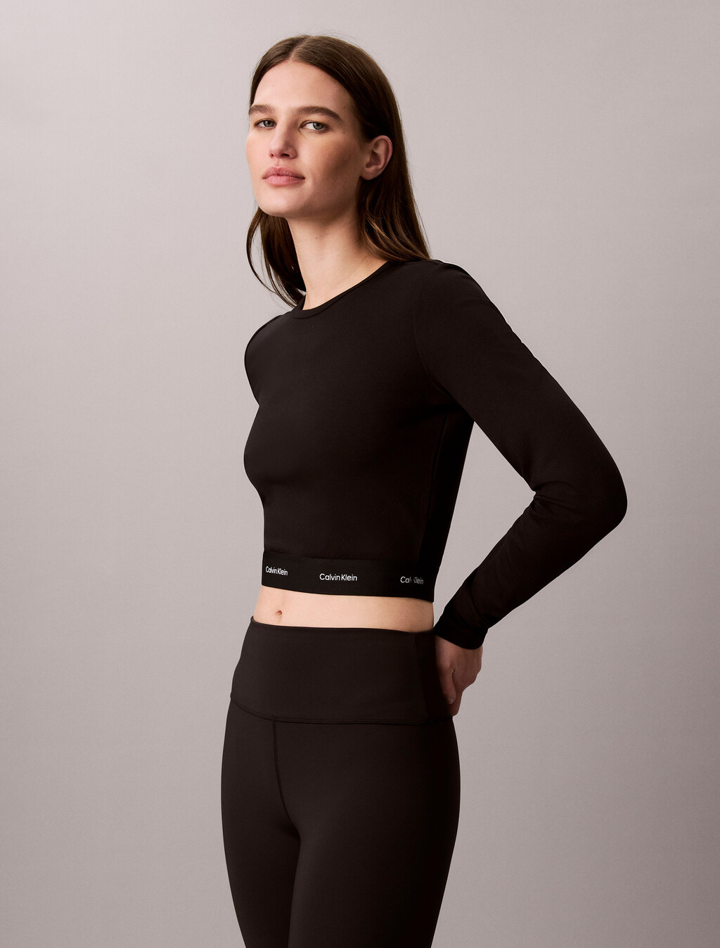 Logo Band Cropped Long Sleeve Top, Black, hi-res