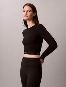 Logo Band Cropped Long Sleeve Top, Black, hi-res