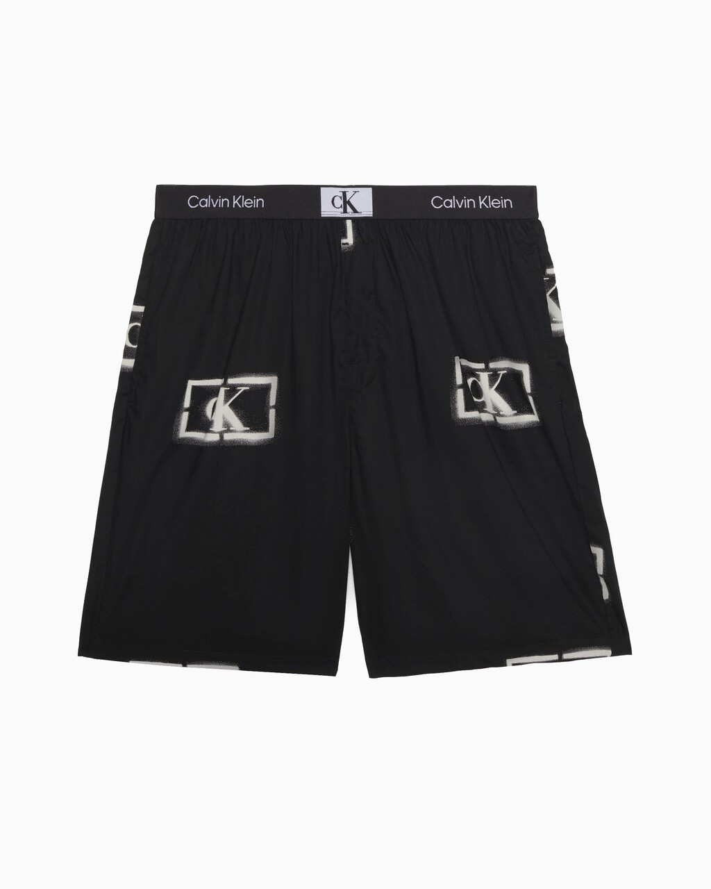 CALVIN KLEIN 1996 ORGANIC COTTON PYJAMA SHORTS, STENCIL LOGO PRINT WOVENS_BLACK, hi-res
