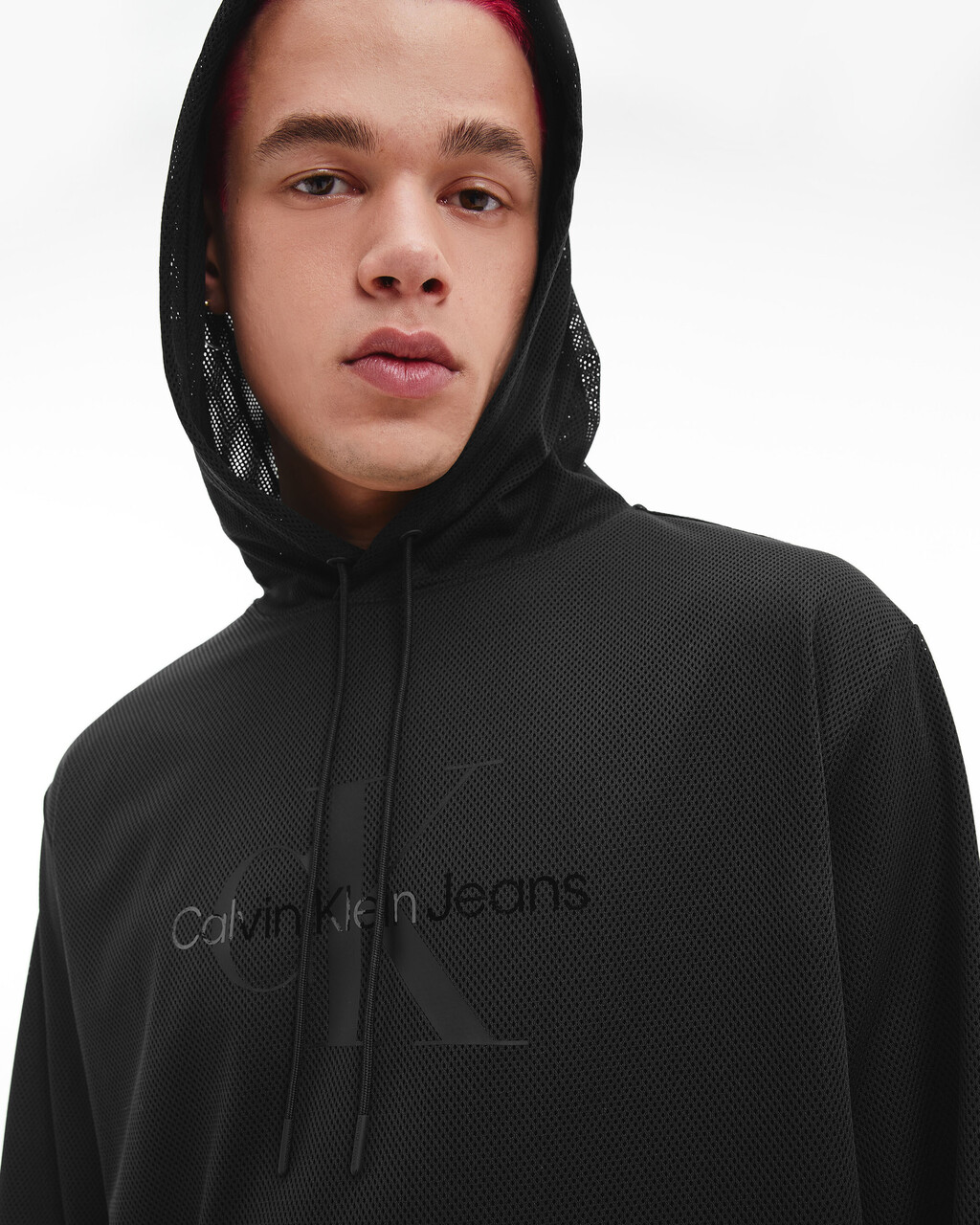 BLACK ARCHIVAL MONOGRAM MESH HOODIE, Ck Black, hi-res