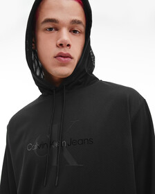 BLACK ARCHIVAL MONOGRAM MESH HOODIE, Ck Black, hi-res