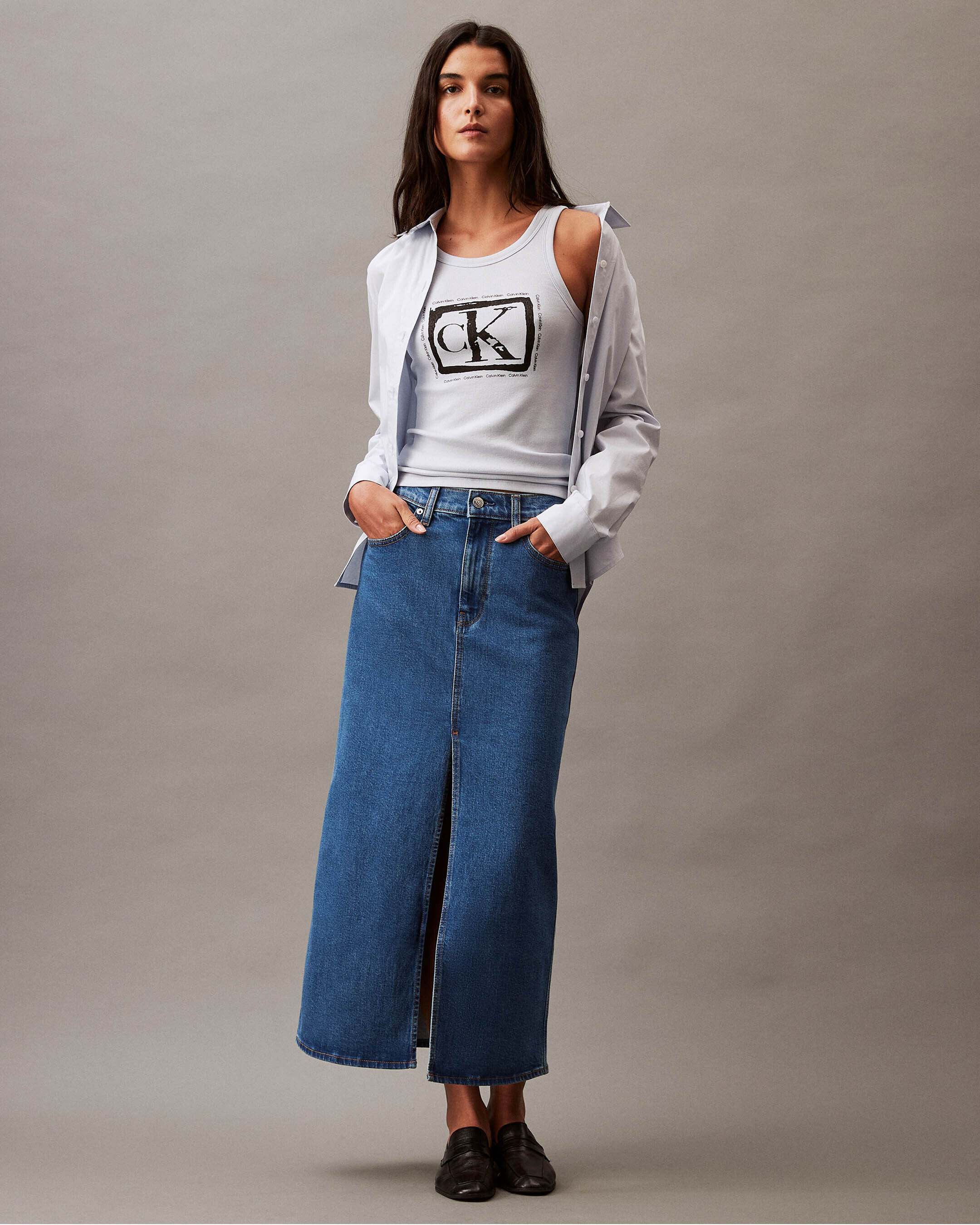 Split Front Denim Maxi Skirt blue Calvin Klein Malaysia