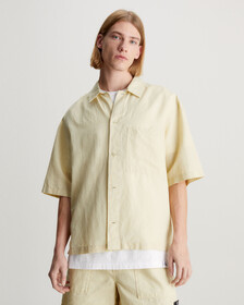 Linen Cotton Short Sleeve Shirt, GREEN HAZE, hi-res
