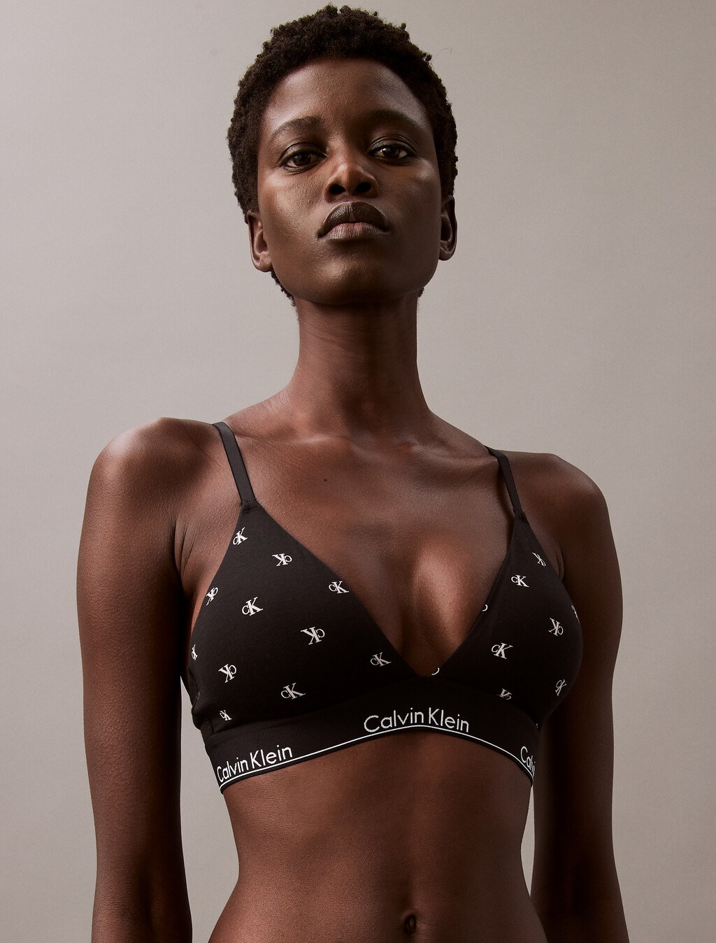 Icon Cotton Lightly Lined Triangle Bralette, DIAMOND LOGO+BLACK, hi-res