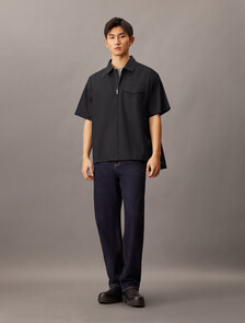Zip Up Poplin Shirt, Ck Black, hi-res