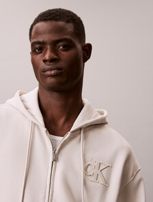 Velvet Monogram Zip Thru Hoodie, Chalk, hi-res