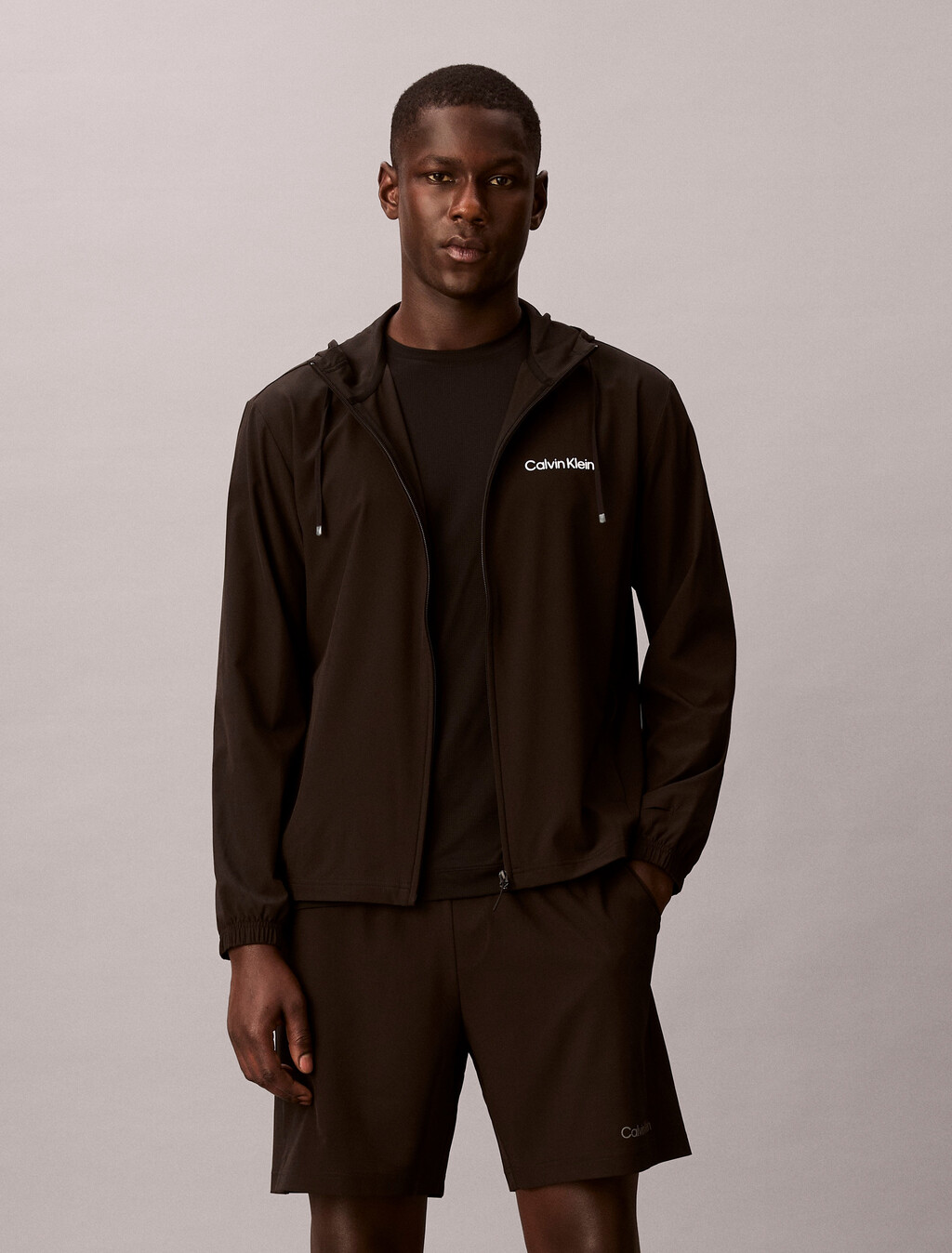 Water-Repellent Hooded Windbreaker, Black, hi-res