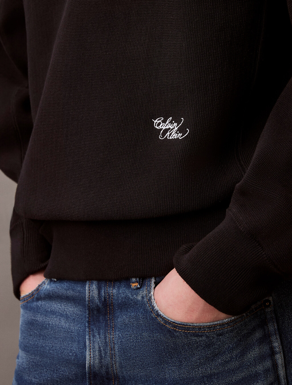 Cotton Blend Relaxed Sweatshirt, Black, hi-res