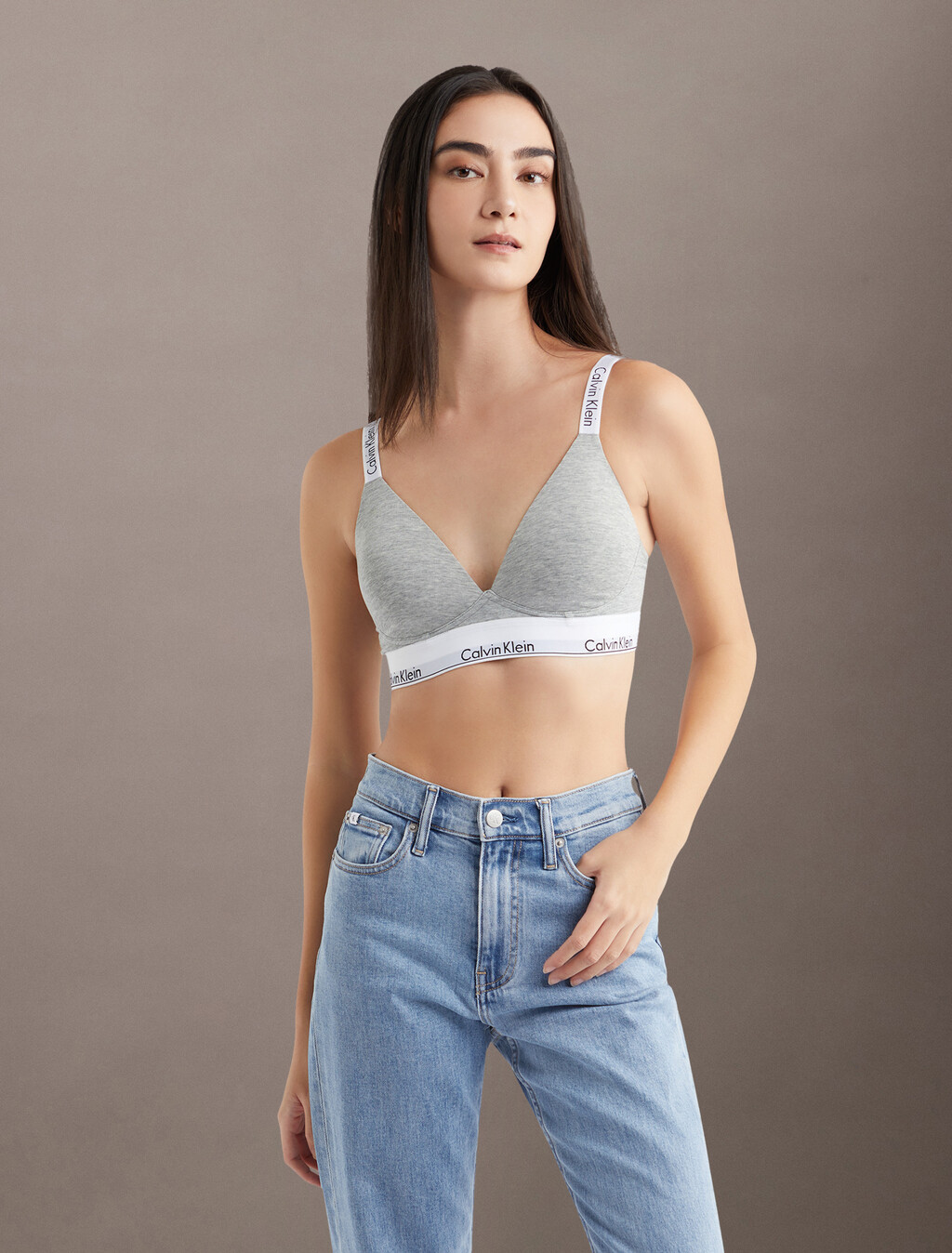 Icon Cotton Lightly Lined Plunge Bra, B10 Grey Heather, hi-res