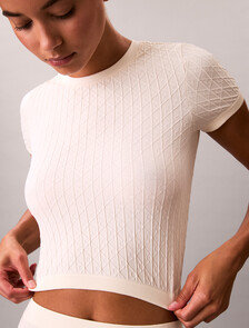 Rib Emblem Seamless Pyjama Top, Ivory, hi-res