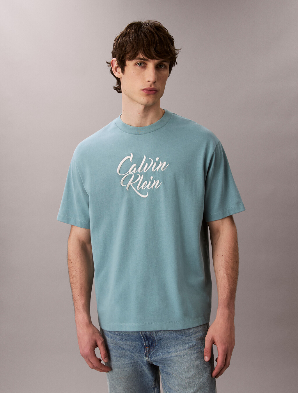 Script Logo Graphic Relaxed T-Shirt, Smoke Blue, hi-res