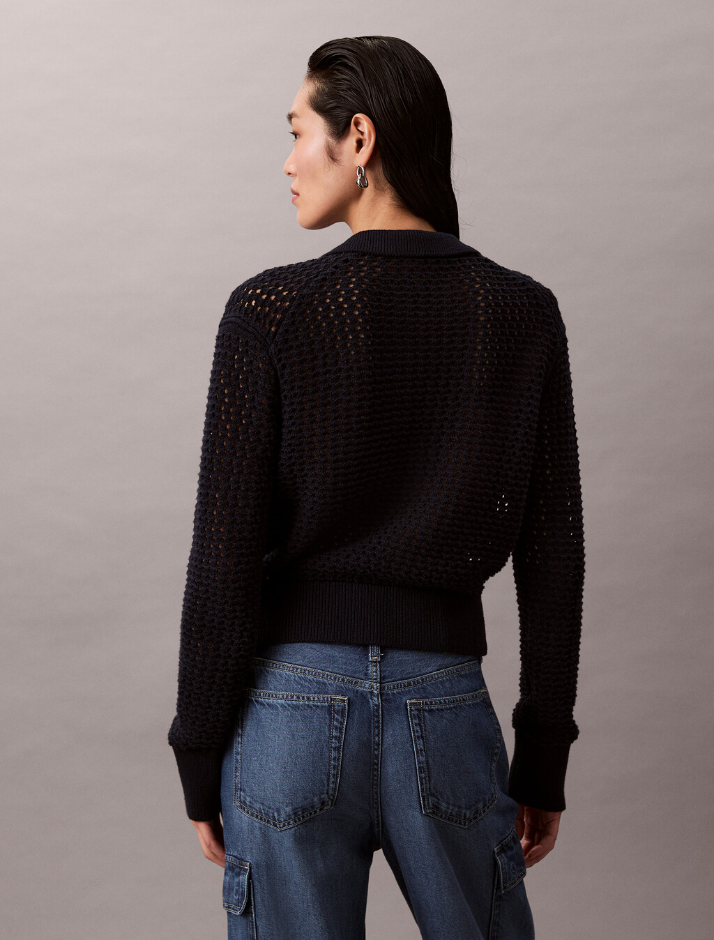 Novelty Cotton Open Stitch Sweater, Dark Sapphire, hi-res
