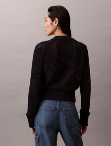 Novelty Cotton Open Stitch Sweater, Dark Sapphire, hi-res