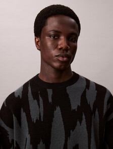 Print Jacquard Relaxed Sweater, Harlem Night Blue, hi-res