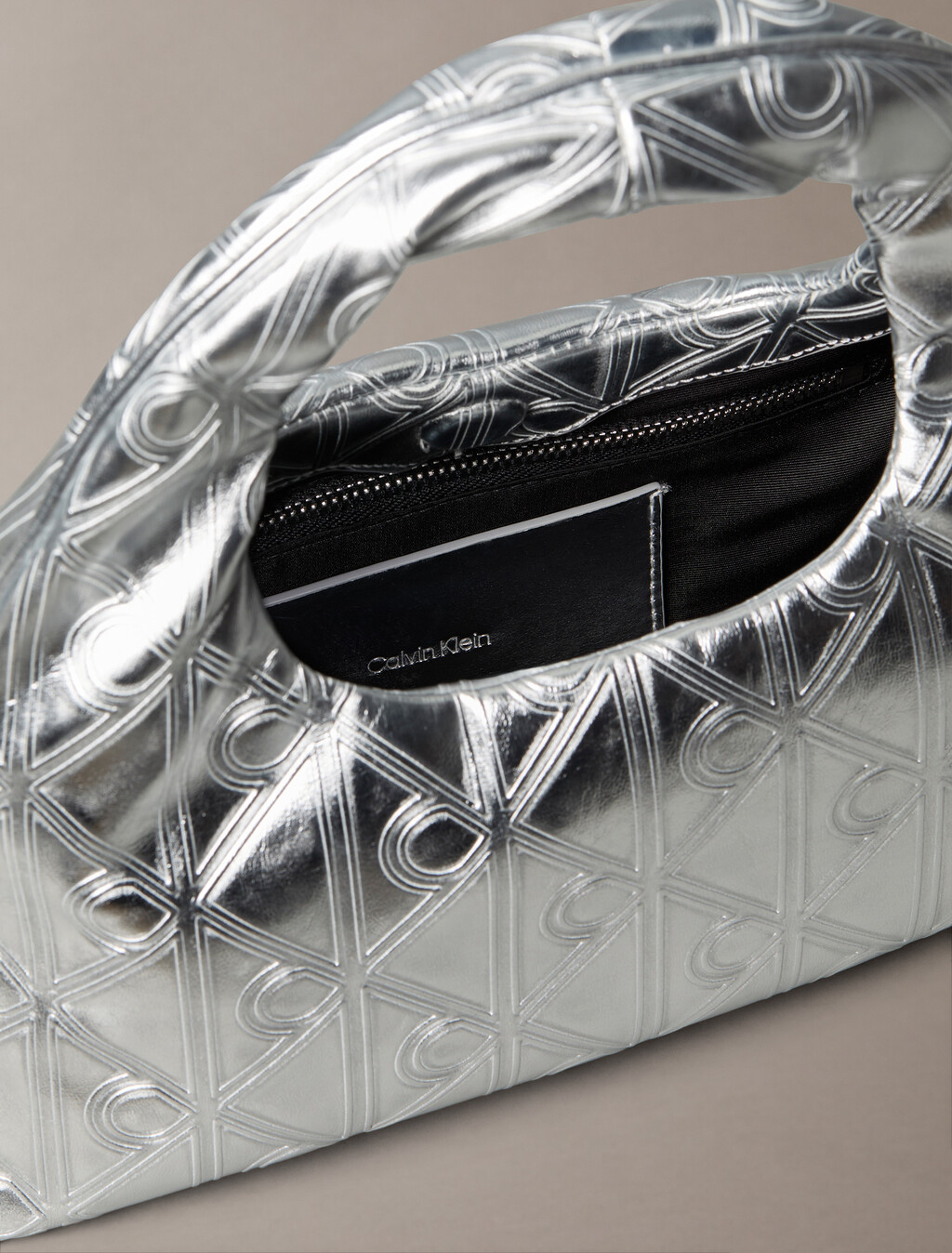 Puffer Emblem Logo Metallic Mini Bag, SILVER METALLIC, hi-res