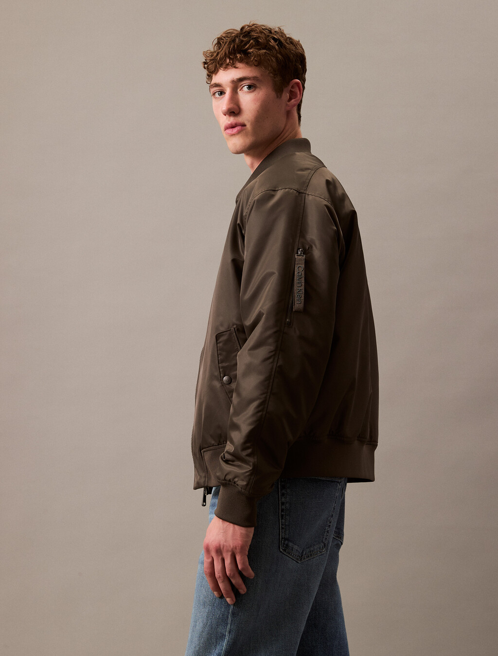 Padded Nylon Bomber Jacket, Beluga, hi-res