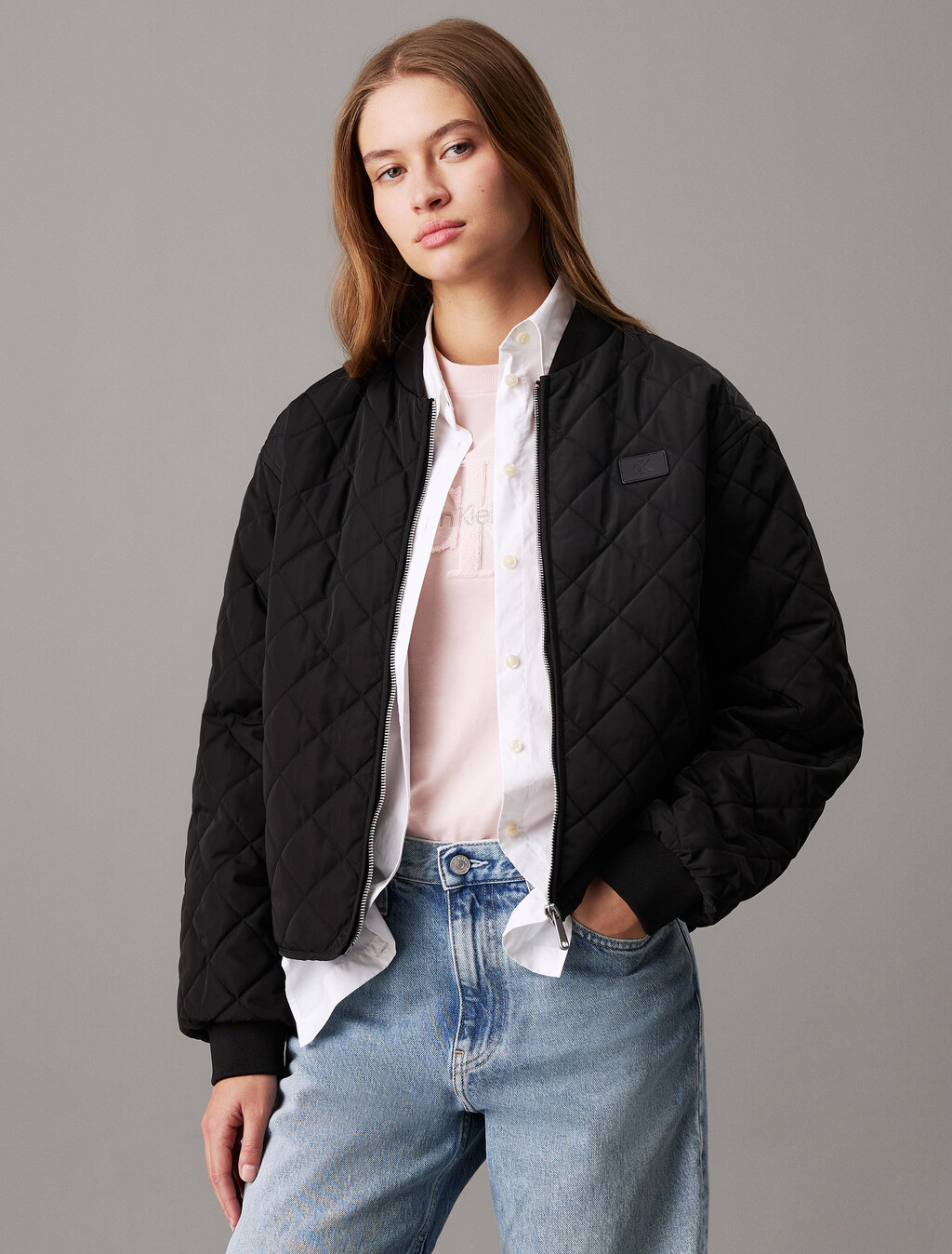 Relaxed Quilted Bomber Jacket, Ck Black, hi-res
