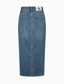 Reconsidered Front Split Maxi Denim Skirt, Med Blue F Split Cross Wb Rwh, hi-res