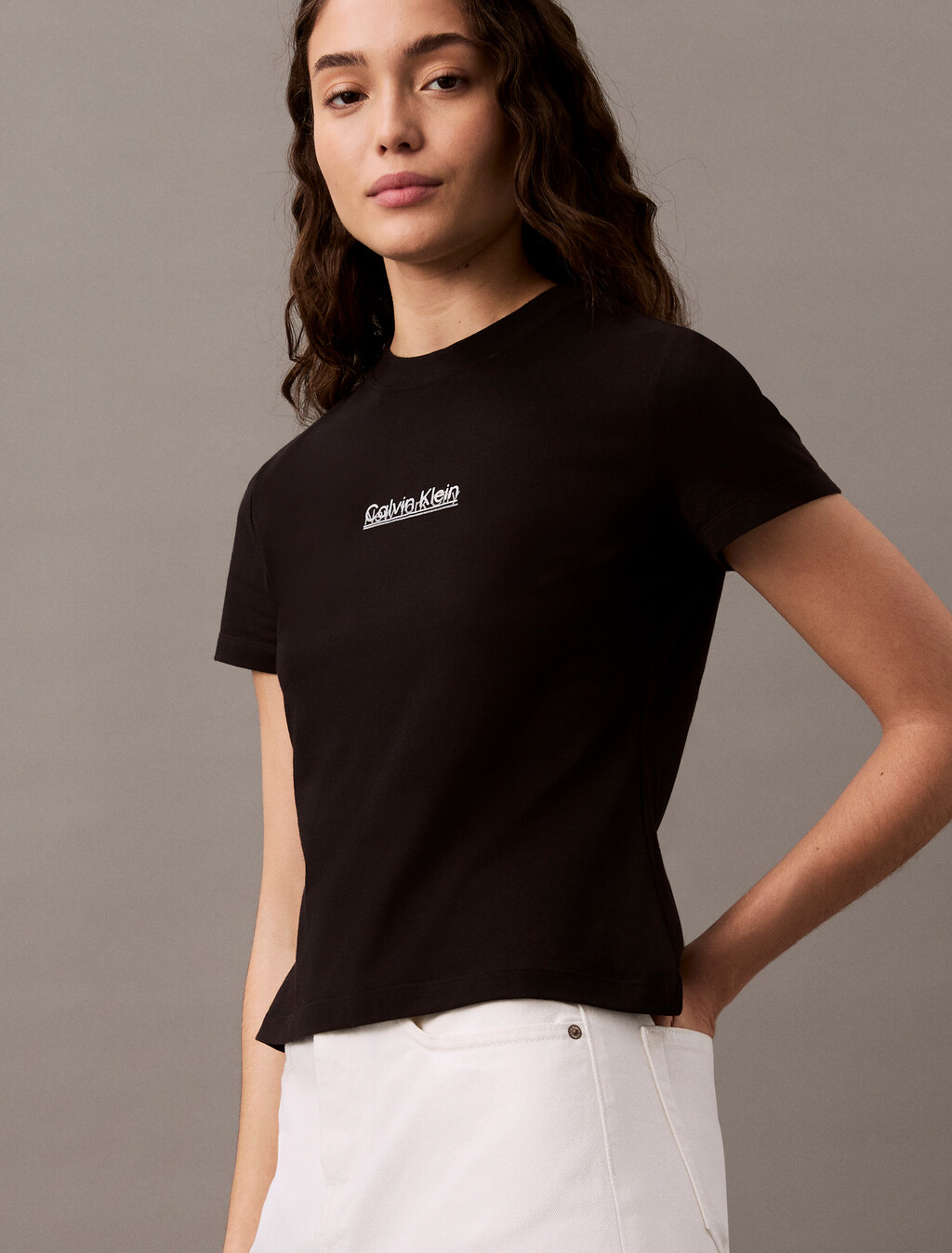 Calvin Klein Foil Print Slim Tee, Black, hi-res