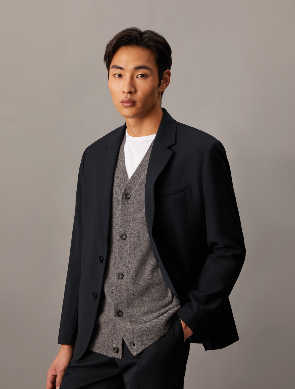 Refined Wool Slim Blazer, Black, hi-res