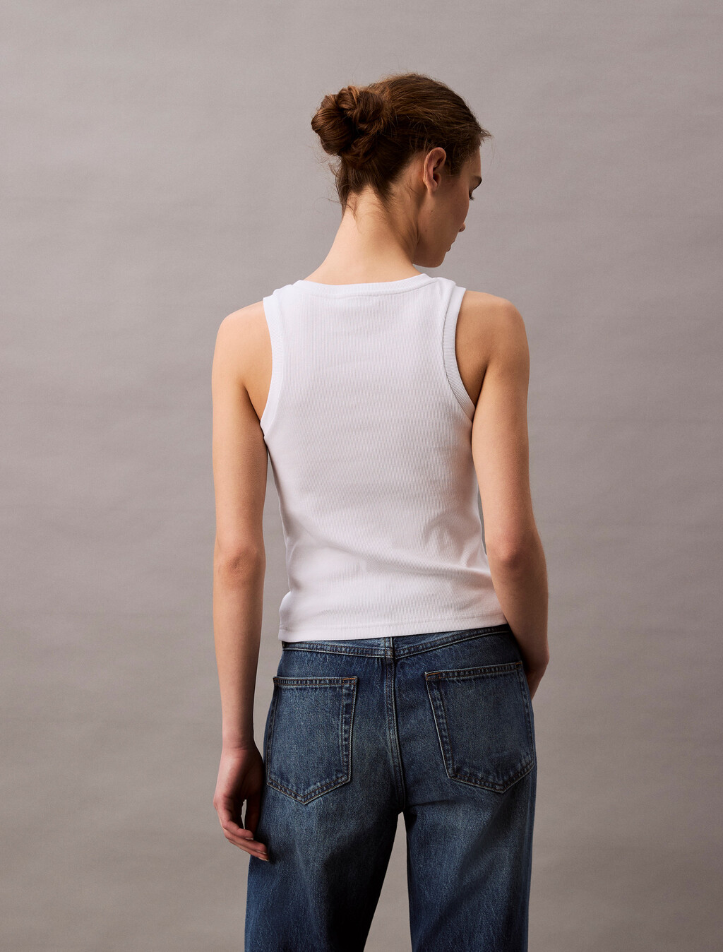 Monogram Rib Knit Tank Top, Brilliant White, hi-res