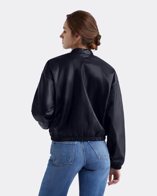 Essential Casual Faux Leather Bomber Jacket