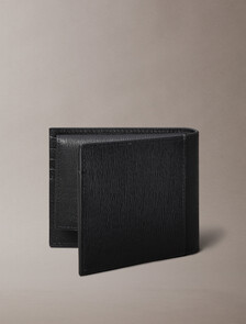 Saffiano Leather Bifold Wallet with Coin Pouch, Black, hi-res