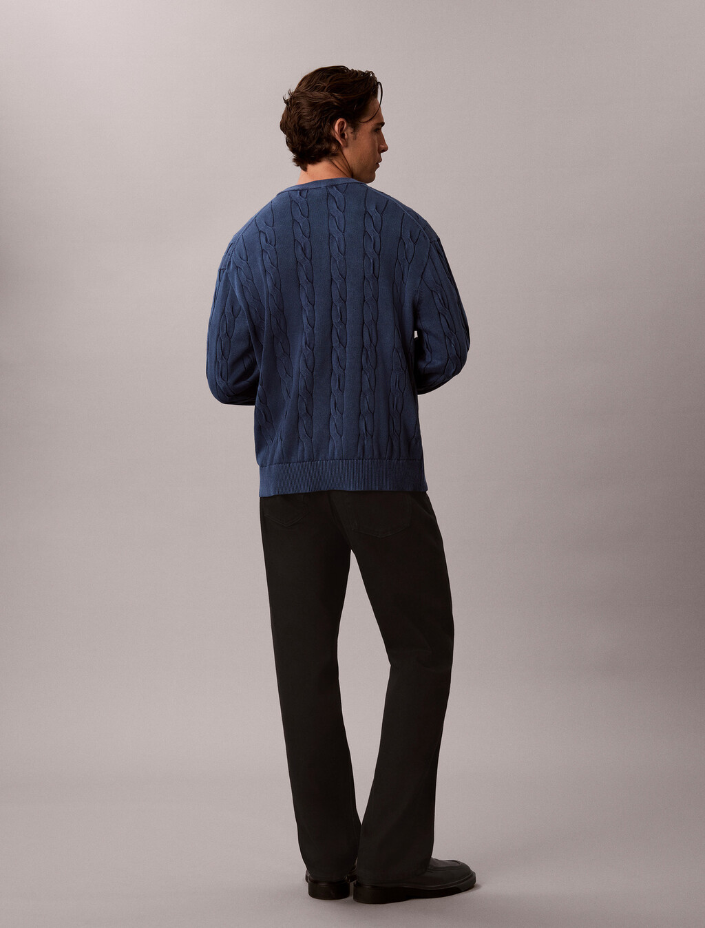 Garment-Dyed Cable Knit Sweater, Pageant Blue, hi-res