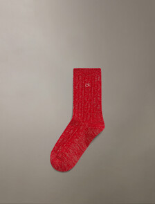 Cable Knit Crew Sock, CHINESE RED, hi-res