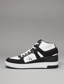 Leather High-Top Trainers, Black/Bright White, hi-res