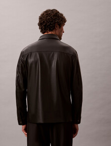 Faux Leather Shirt Jacket, Black, hi-res