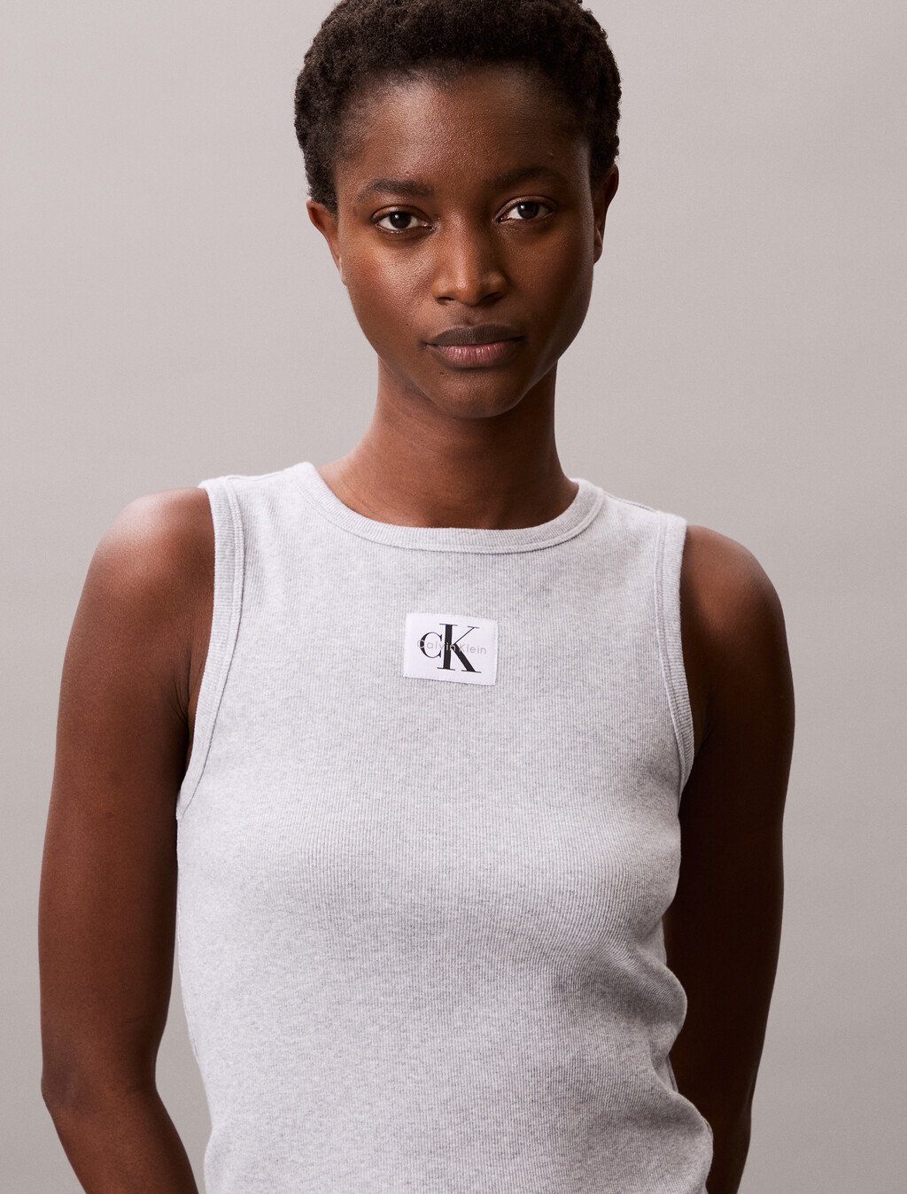 Cotton Stretch Rib Tank Top, BC06 Grey Heather, hi-res