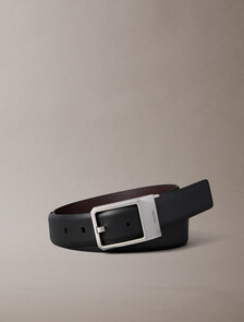Faceted Buckle Reversible Leather Belt, Black/Bitter Brown/Matte Gunmetal, hi-res