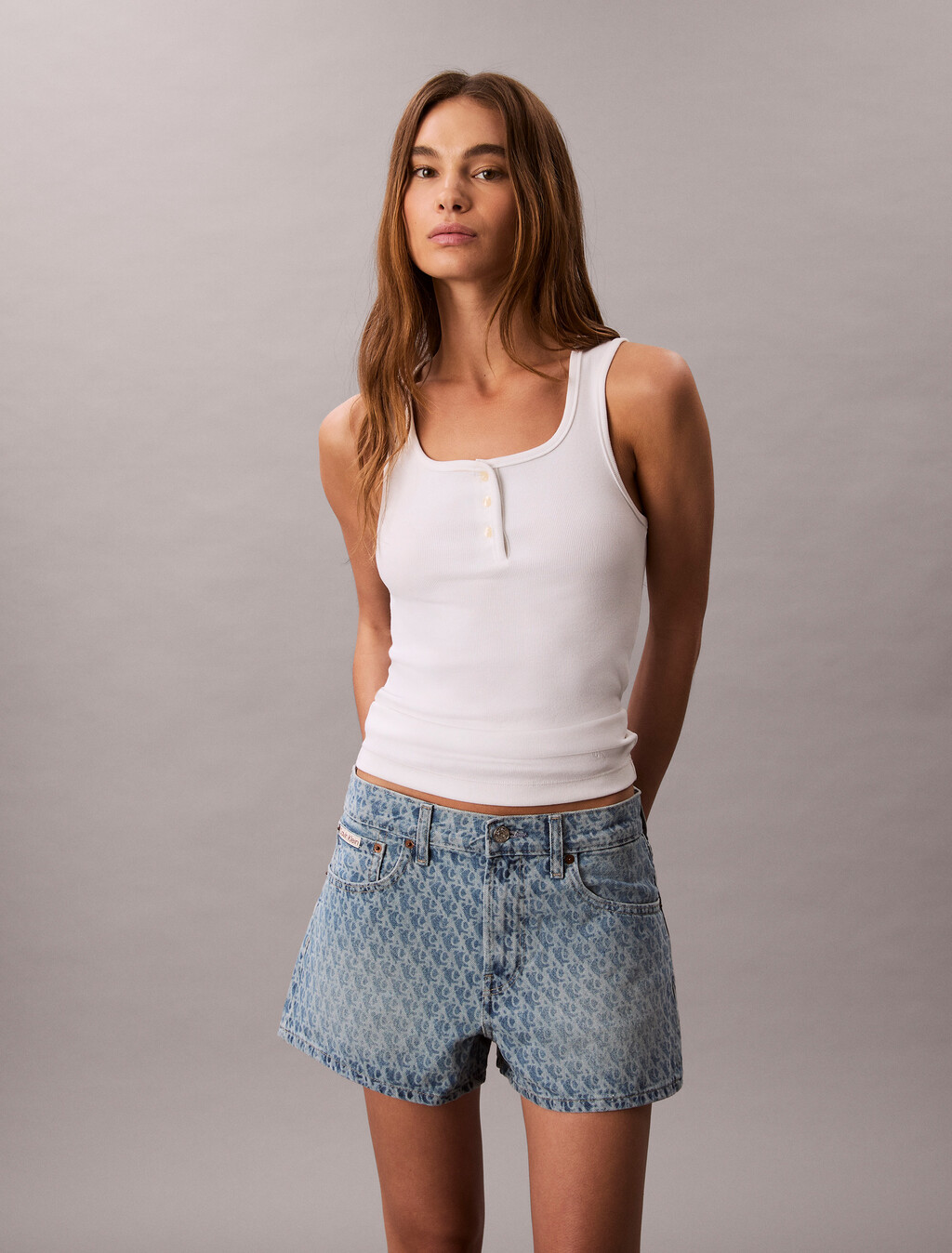 90's Monogram Denim Shorts, CK LIGHT PRINTED, hi-res