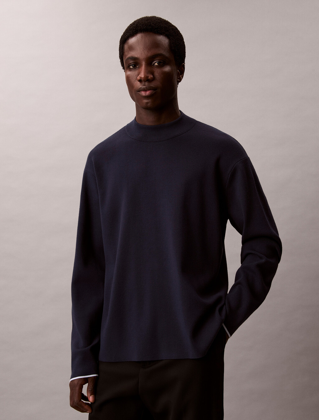 Tech Knit Boxy Mock Neck Jumper, Dark Sapphire, hi-res