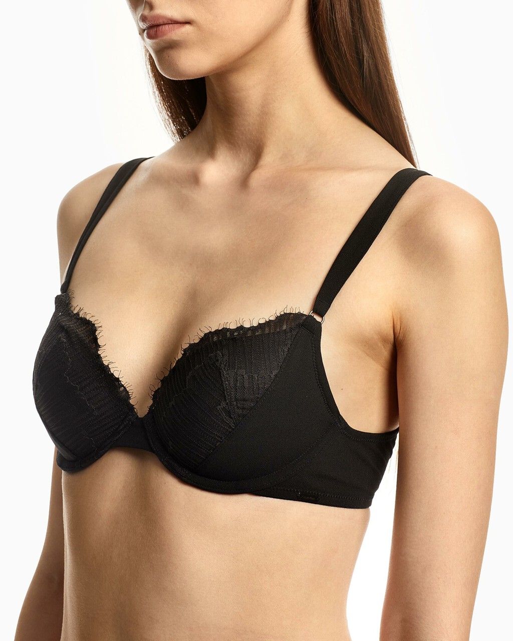 CK Black Linear Lace Push Up Plunge Bra, Black, hi-res