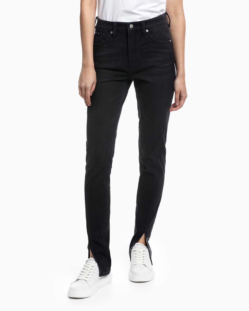 Ultimate Stretch Freefit High Rise Body Skinny Jeans, Washed Black Embro Logo Hem, hi-res