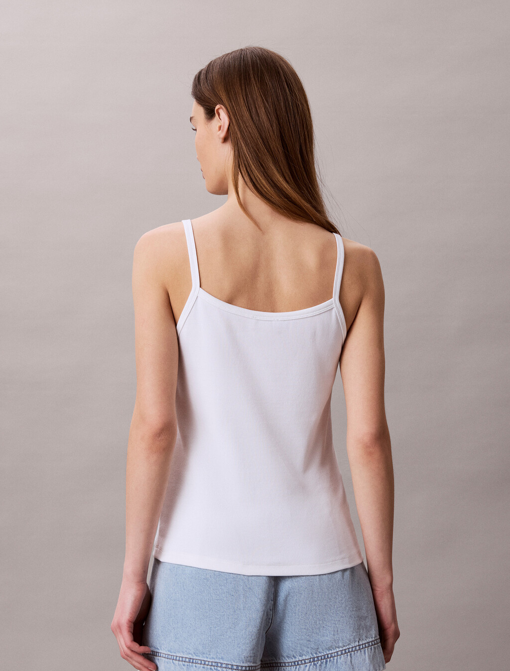 Ribbed Cotton Cami Top, Bright White, hi-res