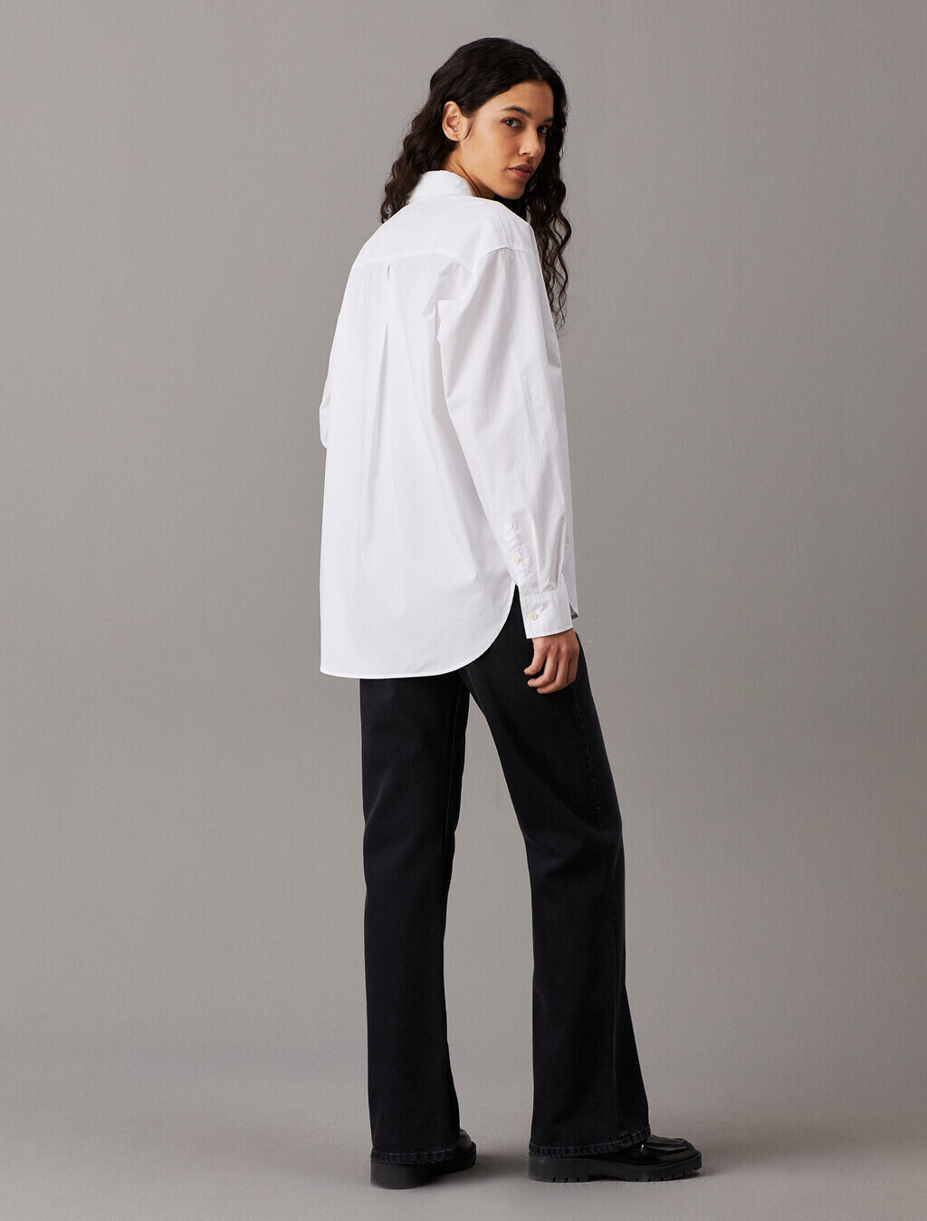 Relaxed Cotton Poplin Shirt, Bright White, hi-res