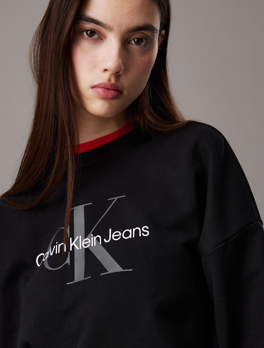 Cropped Monogram Sweatshirt, Black, hi-res