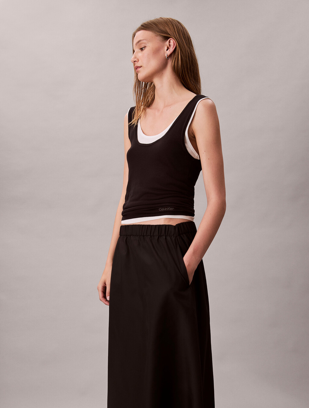 Soft Nylon Midi Skirt, Black, hi-res