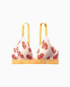 CK One Cotton Lightly Lined Triangle Bra, ROSE SPLICE PRINT+CORAL CORSAGE, hi-res