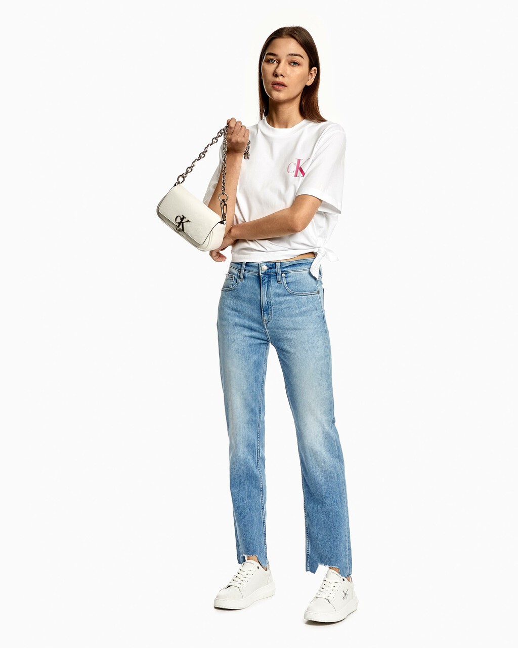 SIDE KNOT TEE, Bright White, hi-res