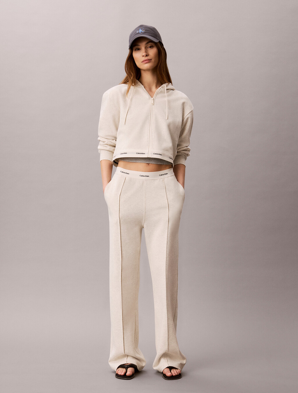 Logo Waistband Wide Leg Joggers, Vanilla Heather, hi-res