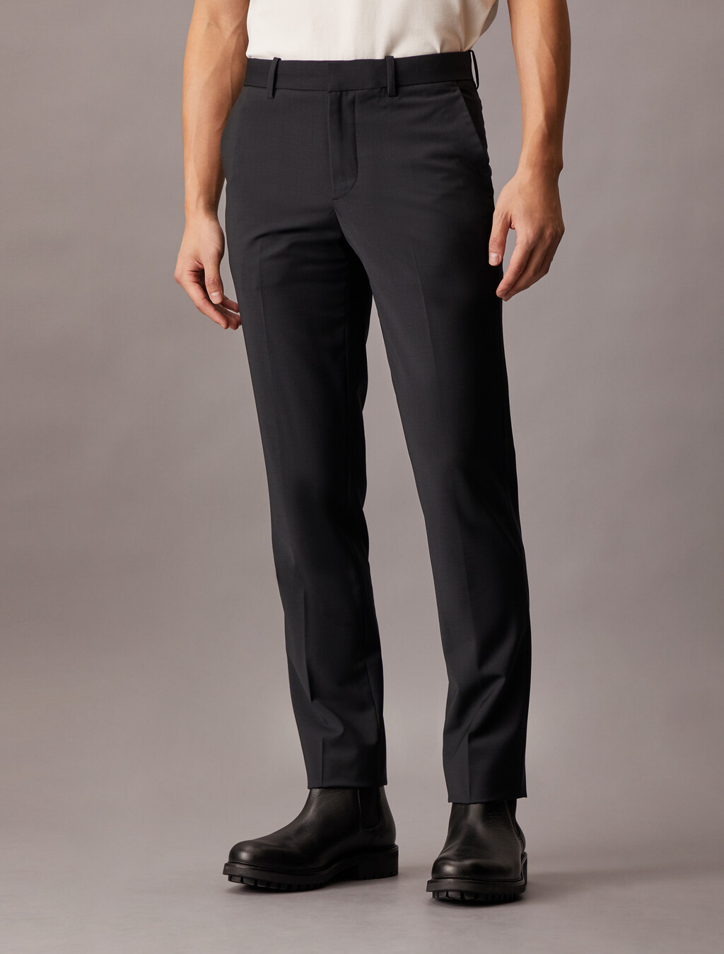 Refined Wool Blend Slim Trouser, Black, hi-res
