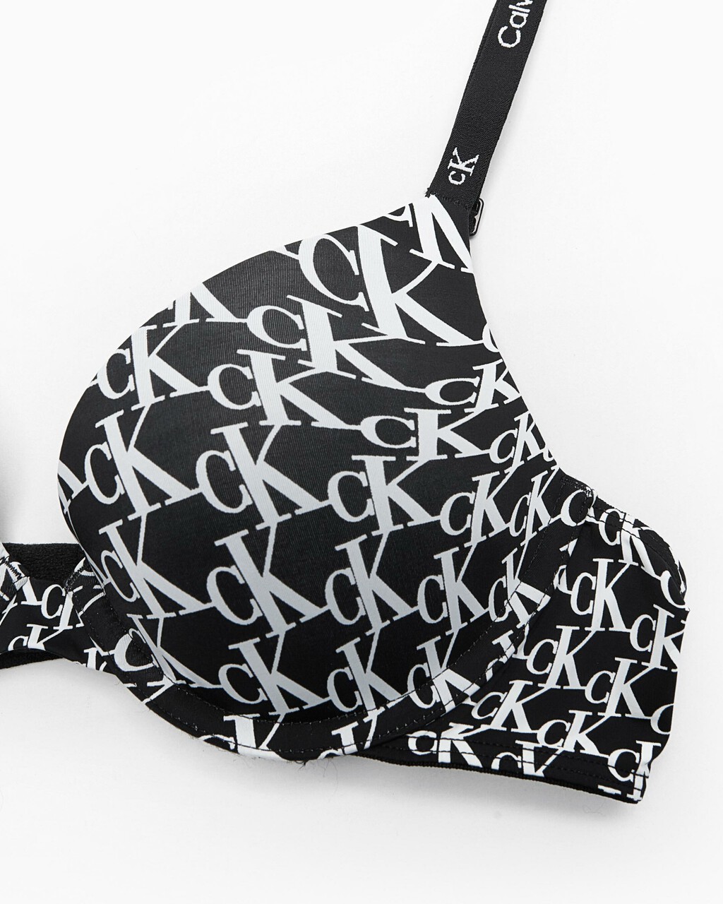 Calvin Klein 1996 Push Up Plunge Bra, WARPED LOGO PRINT+BLACK, hi-res